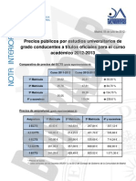 NOTA INTERIOR Precios Públicos Grado 2012-2013