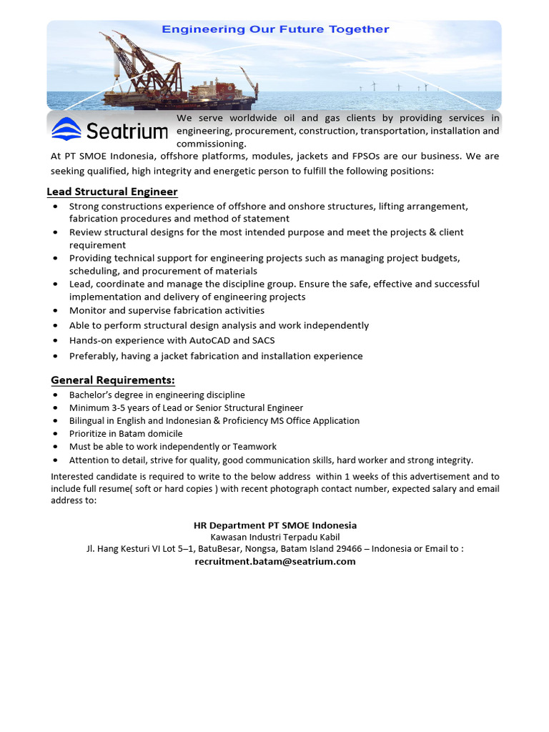 Advertisement Lead Structural Engineer. 10-10-2025 | PDF