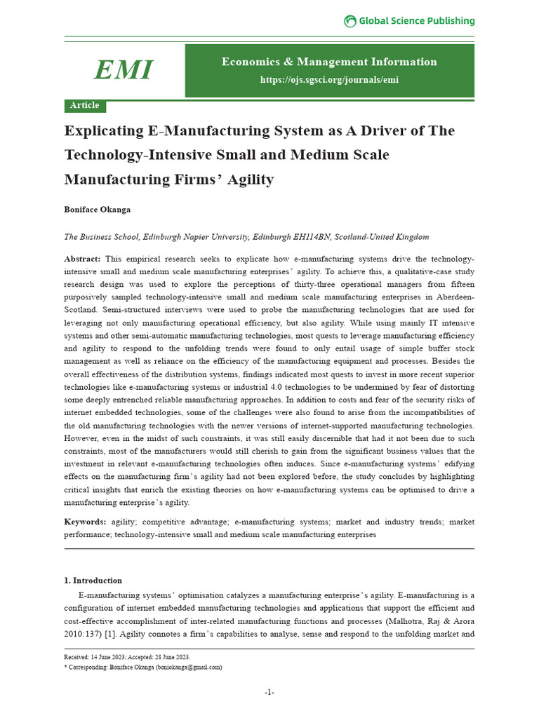 Explicating E-Manufacturing System As A Driver of The | PDF | Supply ...