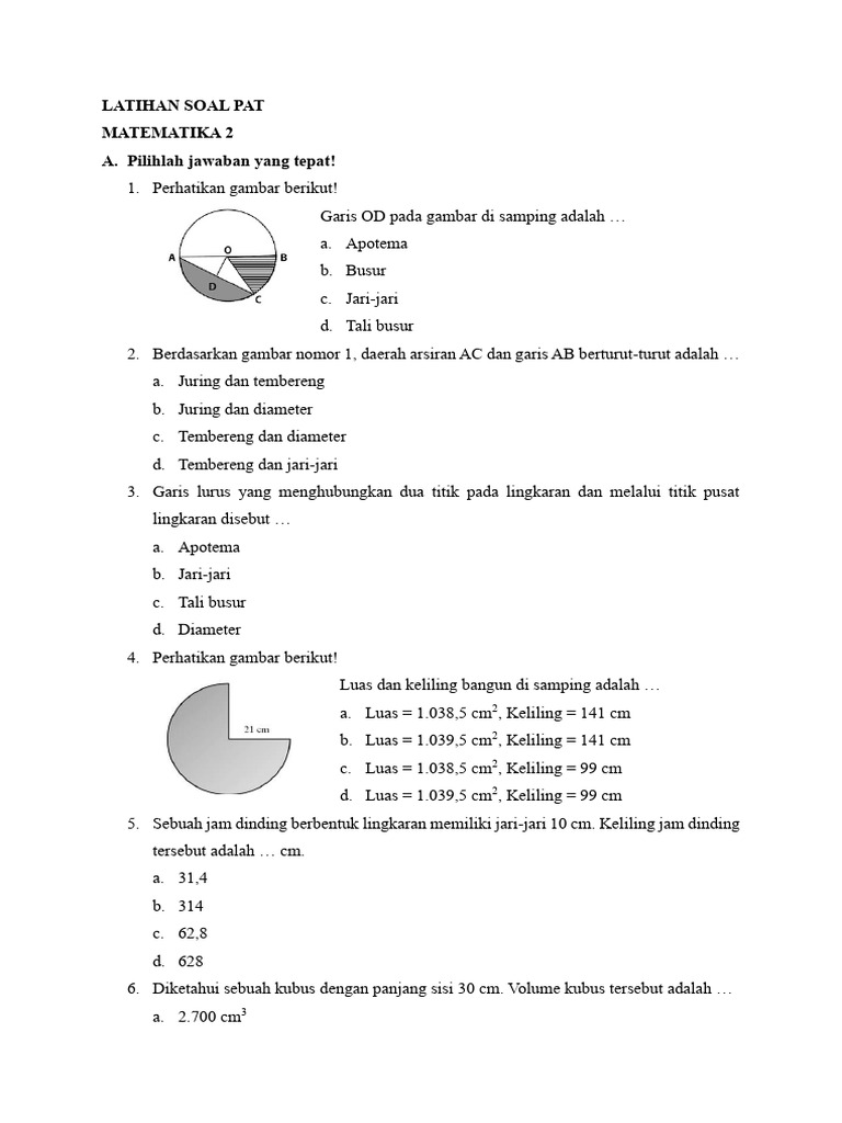 Latihan Soal Pat MTK 2 | PDF