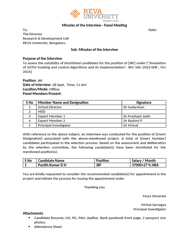 Minutes of The Interview - Candidate Selection | PDF