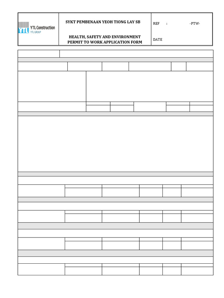 Permit To Work Application Form | PDF | Safety