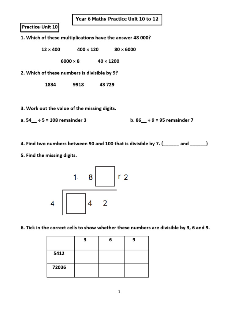 Year 6 Practice Unit 10 To 12 | PDF | Volume | Litre
