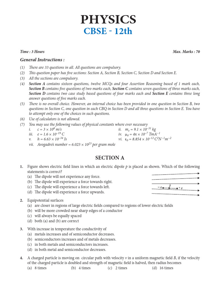 12 Physics Sample Paper | PDF | Electromagnetism | Physical Phenomena