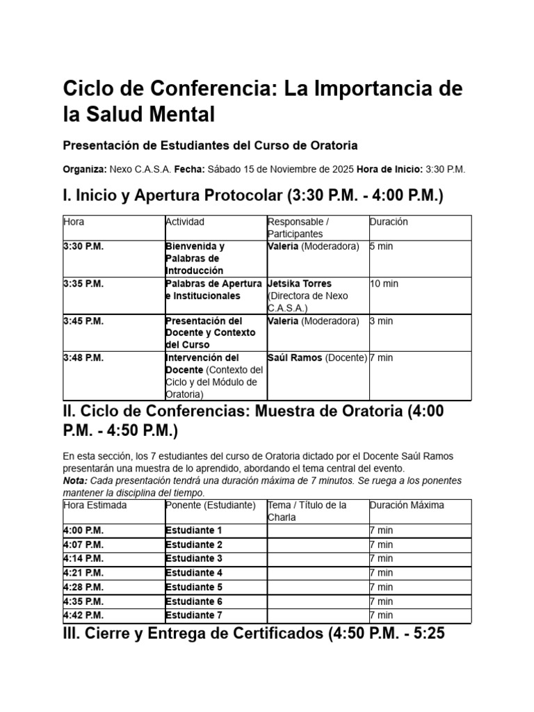 Programa Del Ciclo de Conferencia La Importancia .. | PDF