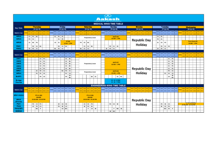 Amravati Branch Time Table 22nd Jan - 28th Jan | PDF