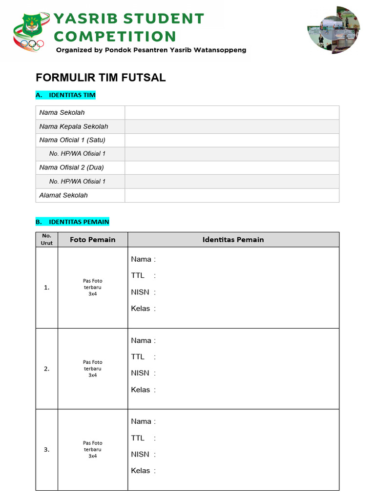 Formulir Tim Futsal Ysc 3 Yasrib | PDF