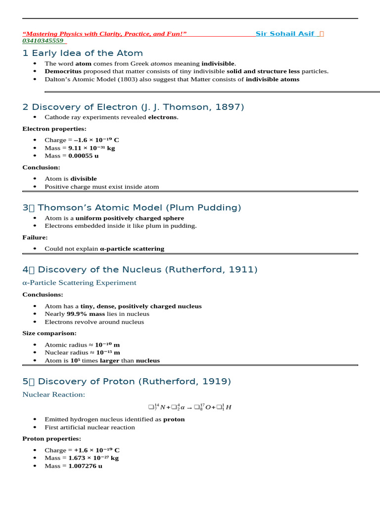 Historical Model of Atom to Include Electron, Proton and Neutron. | PDF ...