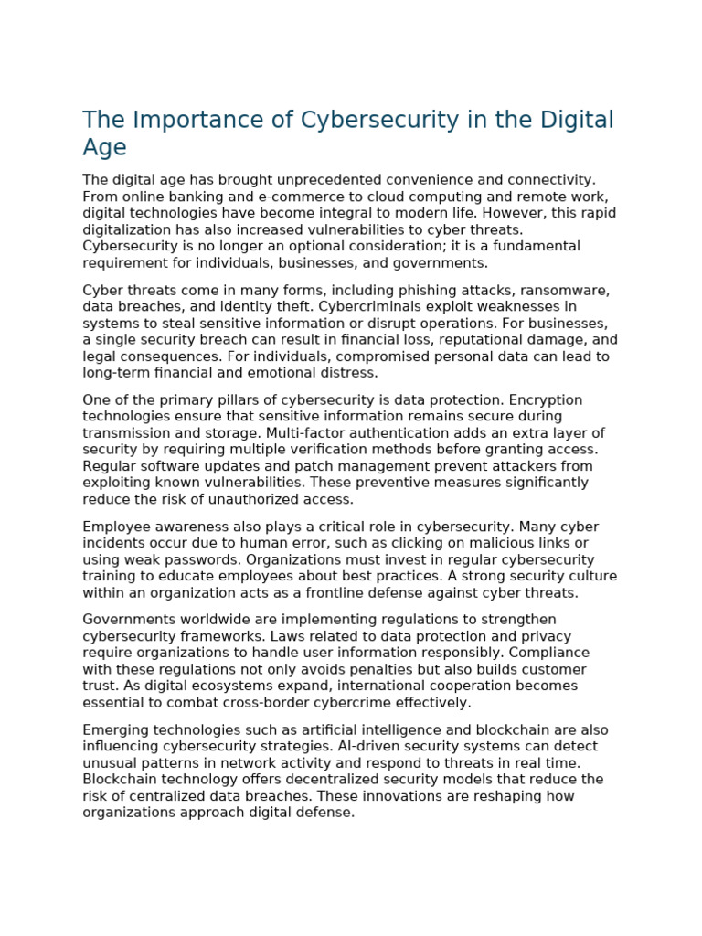 Document 2 Cybersecurity in Digital Age | PDF | Computer Security ...