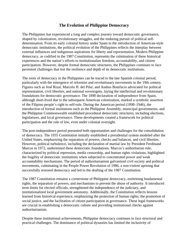 The Evolution of Philippine Democracy | PDF | Democracy | Political ...