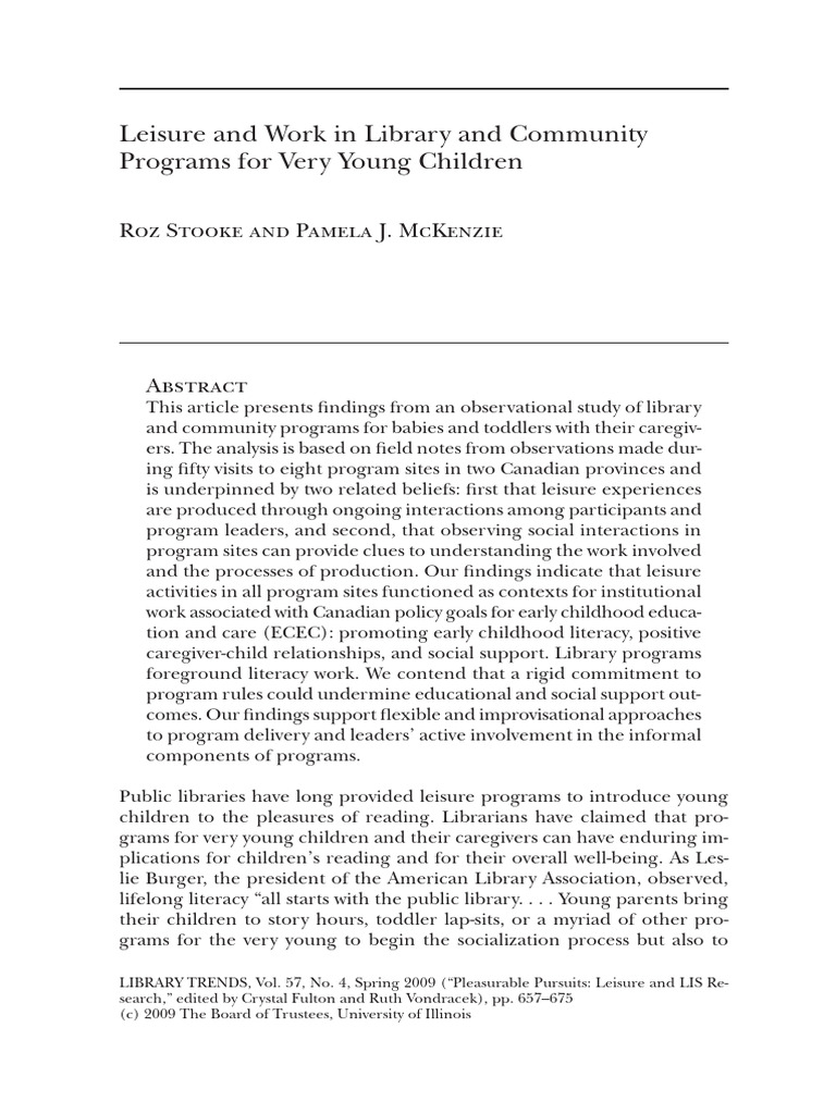 Leisure and Work in Library and Community Programs | PDF | Libraries ...