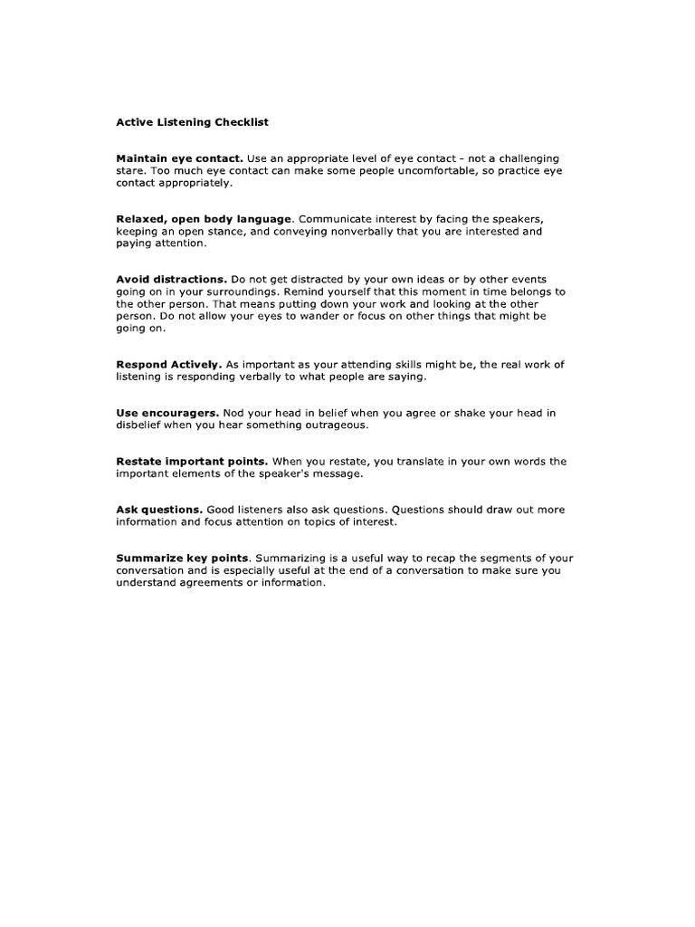 Active Listening Checklist | PDF