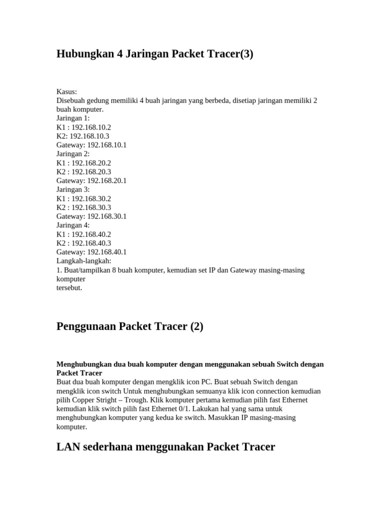 Hubungkan 4 Jaringan Packet Tracer | PDF