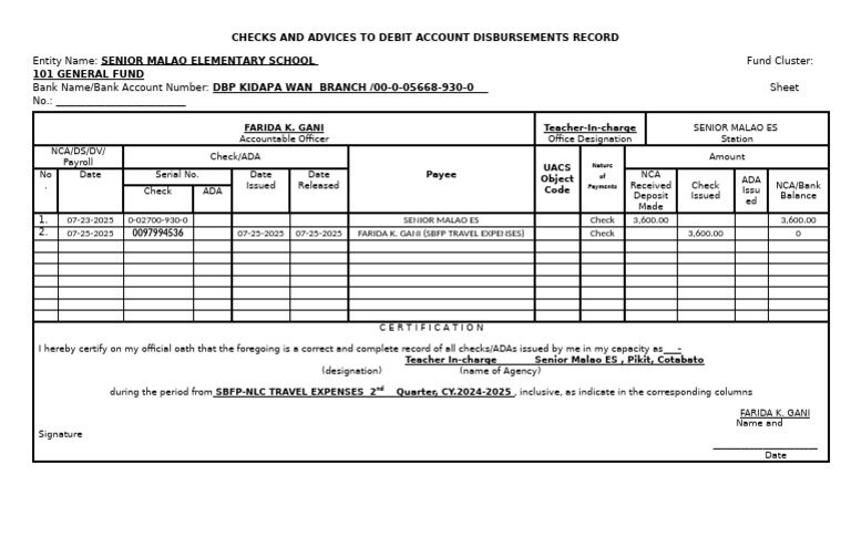 SBFP Check and Advices | PDF | Financial Services | Money
