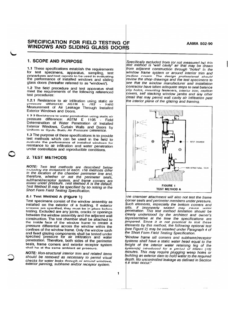 AAMA 502-90 Spec. for Field Testing of Windows & Sliding Glass Doors | PDF