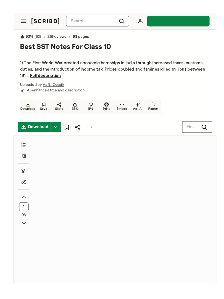 Www.scribd.comdocument619309754Best Sst Notes for Class 10 | PDF