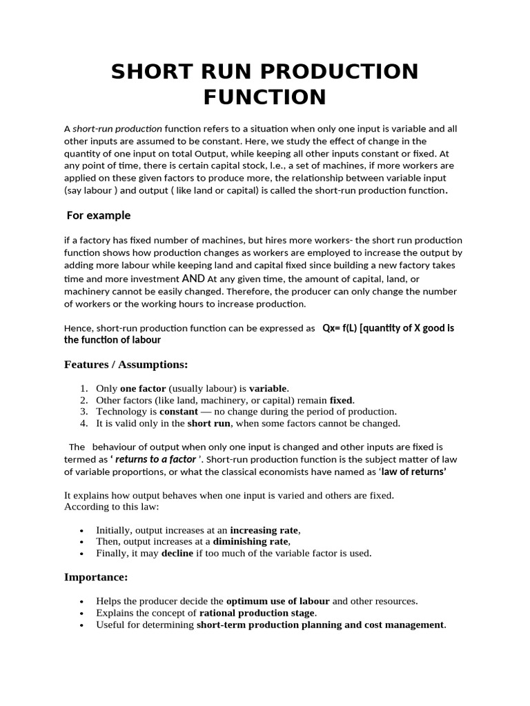 Short Run Production Function | PDF | Production Function | Long Run ...