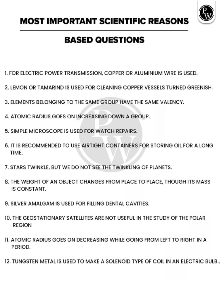 Most Important Scientific Reasons Based Question | PDF