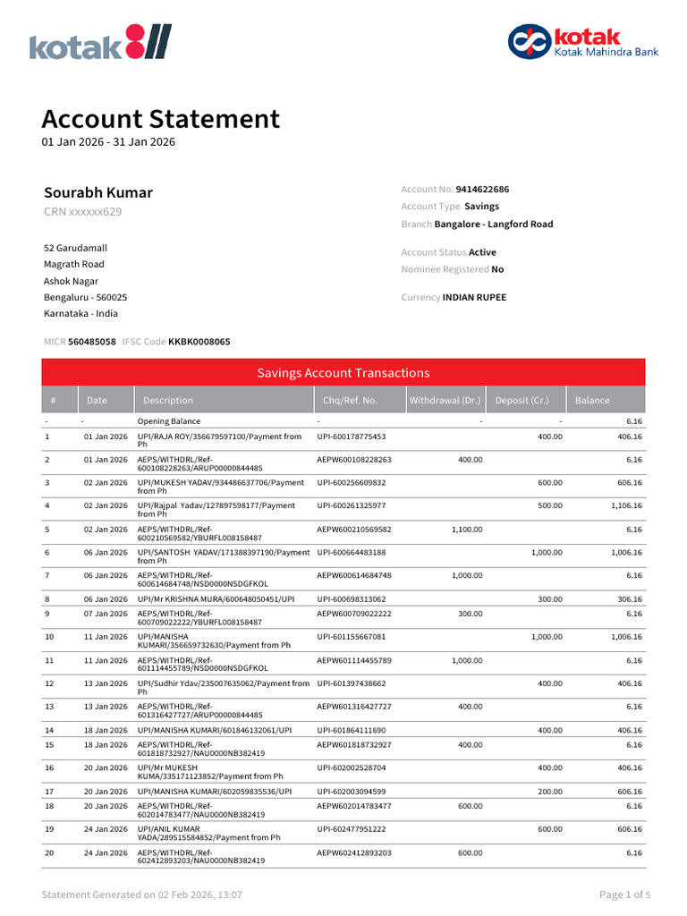 Statment | PDF | Banks | Transaction Account
