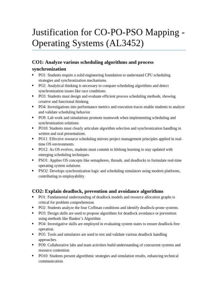 OS CO PO PSO Justification | PDF | Operating System | Simulation
