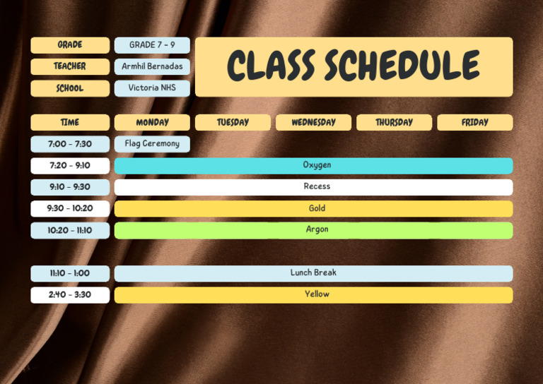 Science Class Schedule in Dark Blue and Yellow Textured Style | PDF