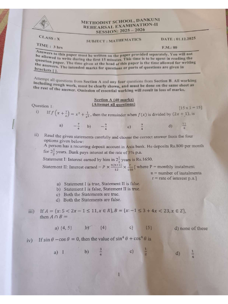 Mathematics Pre Boards | PDF