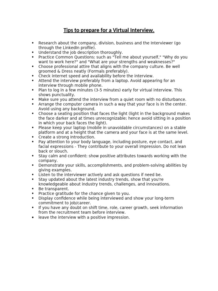 Tips To Prepare For A Virtual Interview | PDF