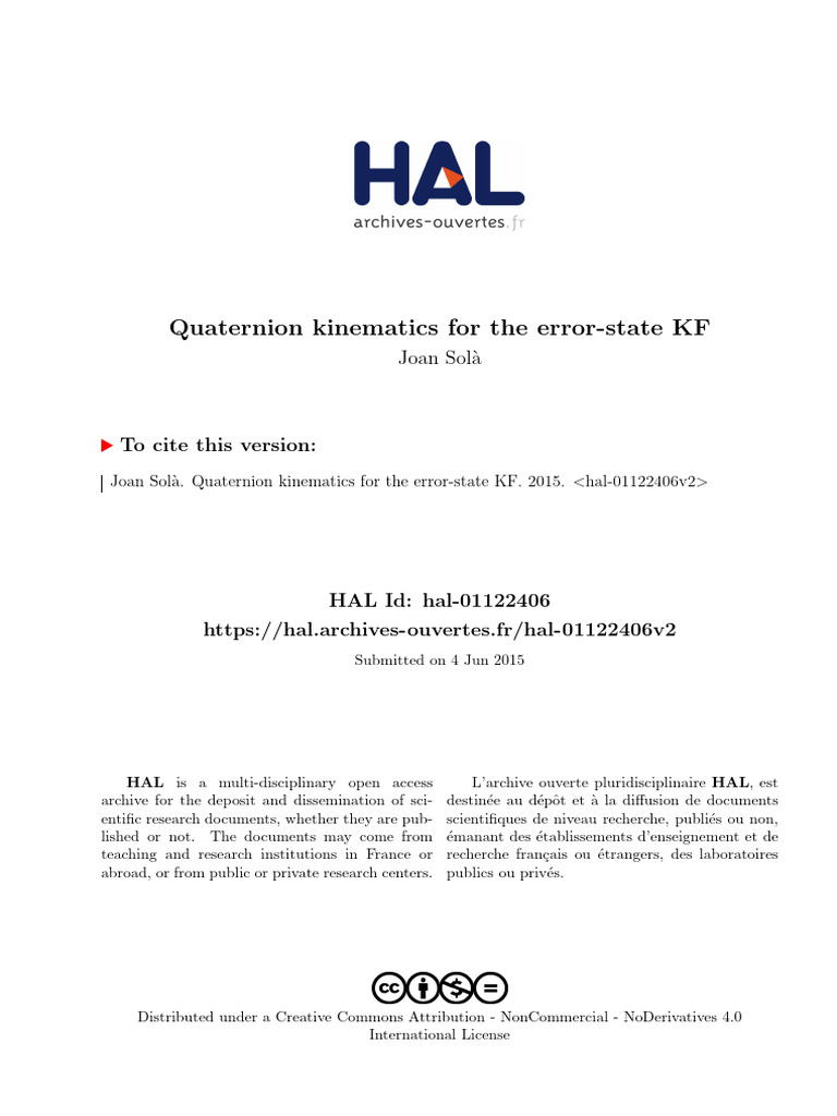 Quaternion Kinematics For The Error-State KF | PDF | Euclidean Vector ...