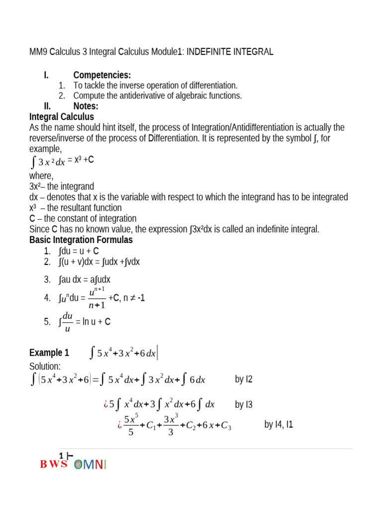 OMNI 1 2ndsem2022 Integral Calculus MODULE 1 | PDF | Integral ...