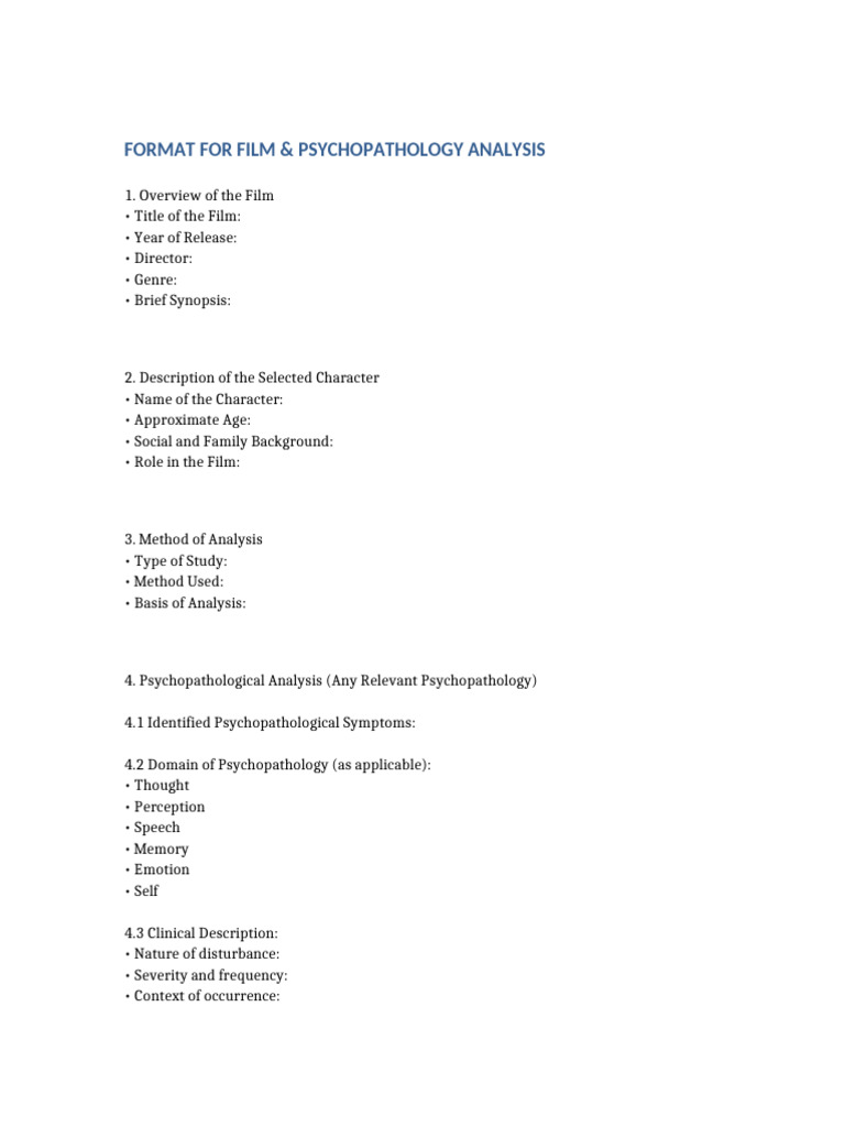 Film Psychopathology Analysis Template | PDF
