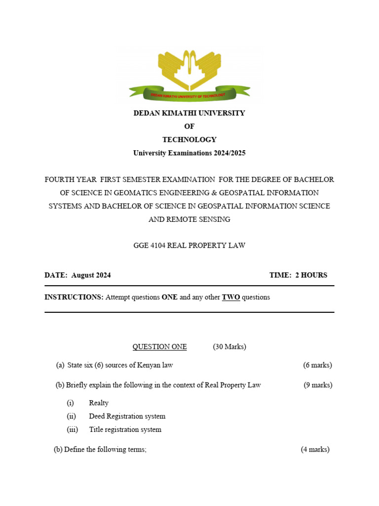 Past Paper GGE 4104_Aug_2024_Real Property Law | PDF | Common Law ...