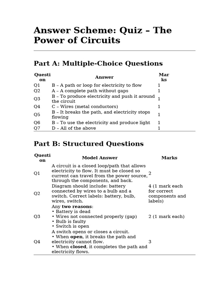Answer Scheme - Circuits | PDF