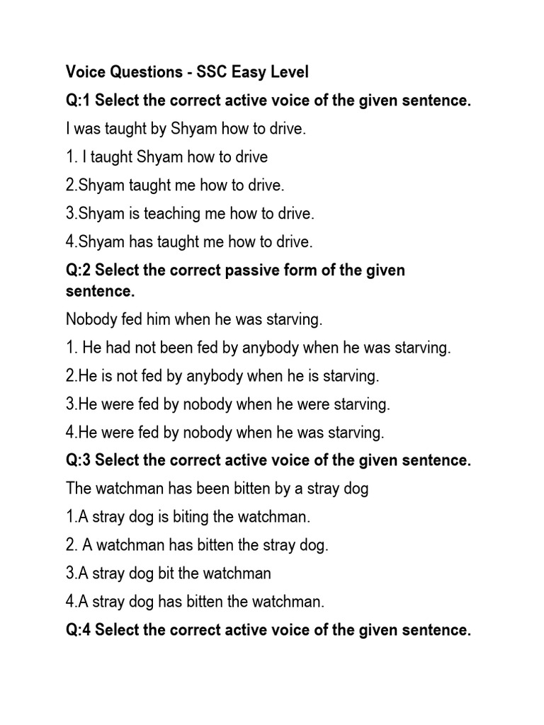 Voice Change - Practice Question | PDF
