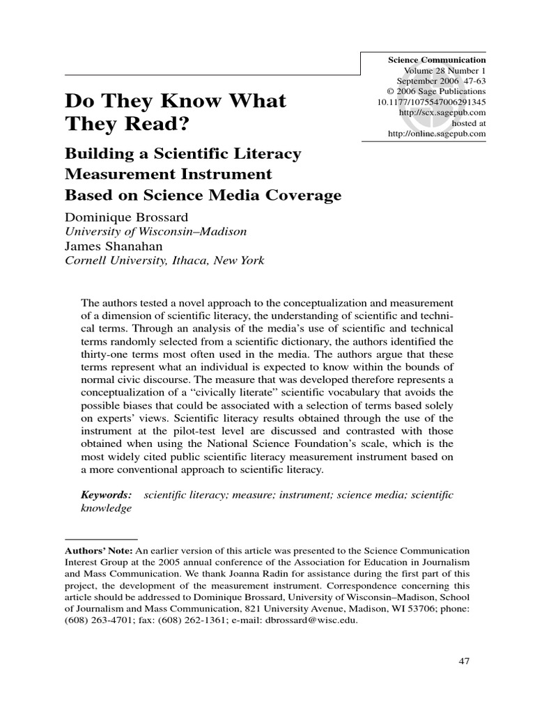 Do They Know What They Read Building A S | PDF | Science | Knowledge
