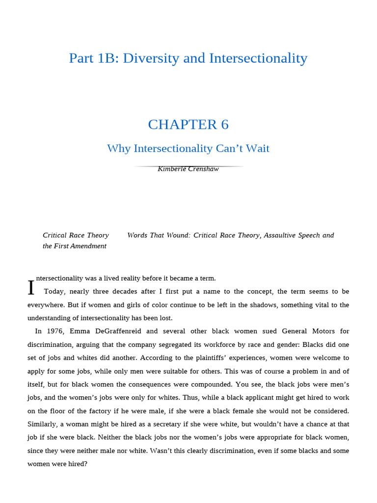 Crenshaw - Why Intersectionality Can't Wait | PDF | Intersectionality ...