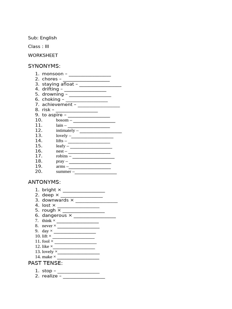 Class 3 Worksheet - III Mid Ter. | PDF