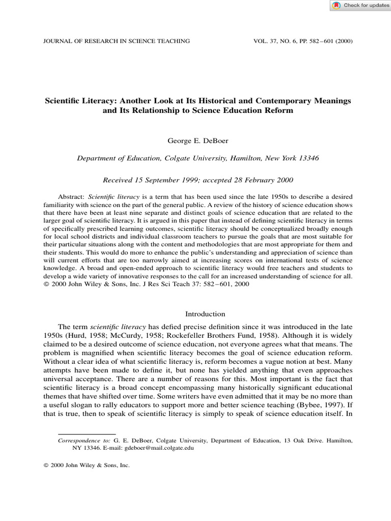 J Res Sci Teach - 2000 - DeBoer - Scientific Literacy Another Look at ...