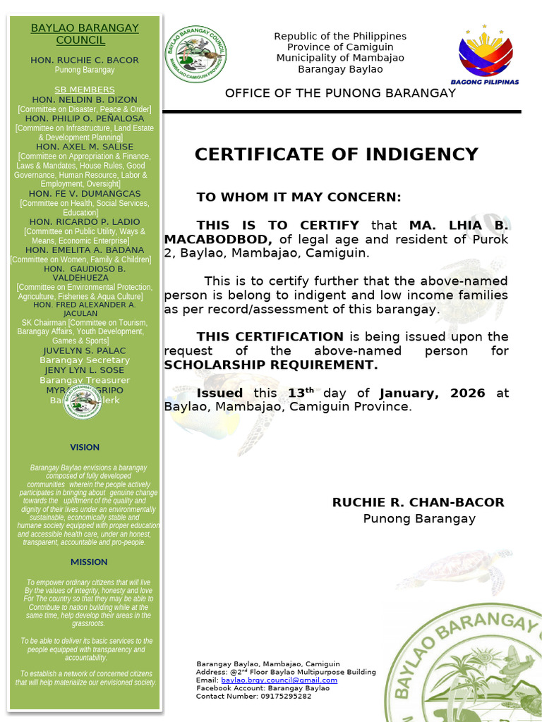 Certificate of Indigency For (CHED Scholarship) | PDF | Economies