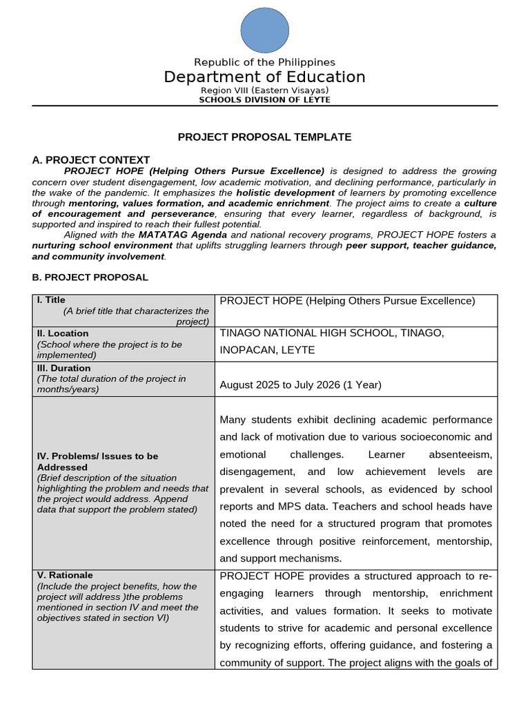 Project Proposal (PROJECT HOPE) | PDF | Mentorship | Evaluation