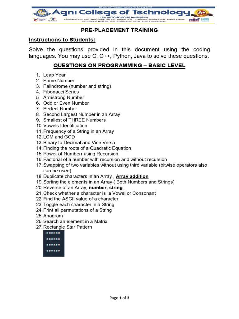 Coding Questions - Mock Placement - CS & Circuit Streams | PDF
