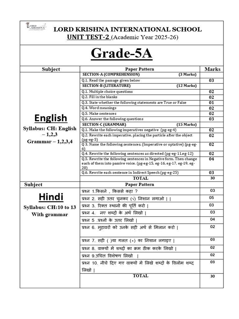 5a Unit Test-2 Paper Pattern | PDF | Linguistic Morphology | Language ...