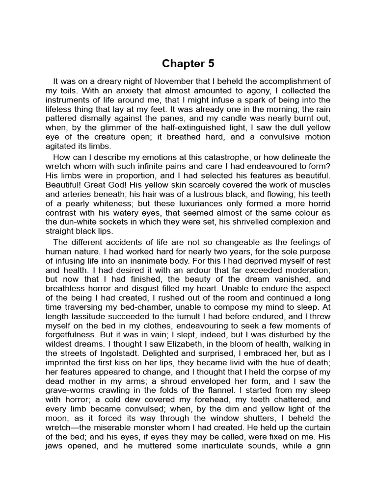 Mary Shelley S Frankenstein - Chapter 5 | PDF