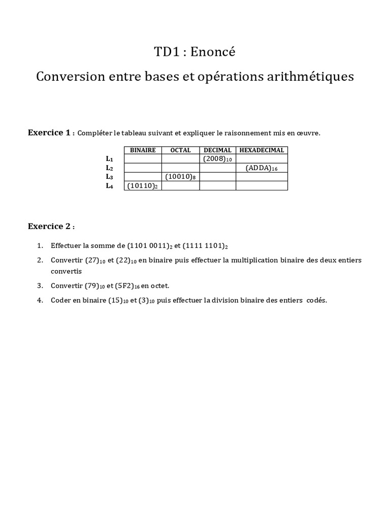 TD1 - Système de Numération | PDF
