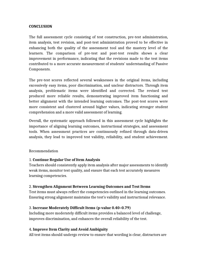 Conclusion and Recommendations | PDF | Educational Assessment | Learning