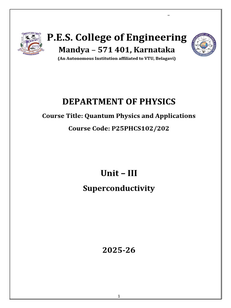 CSE Module-3 Superconductivity | PDF | Superconductivity | Electric Current