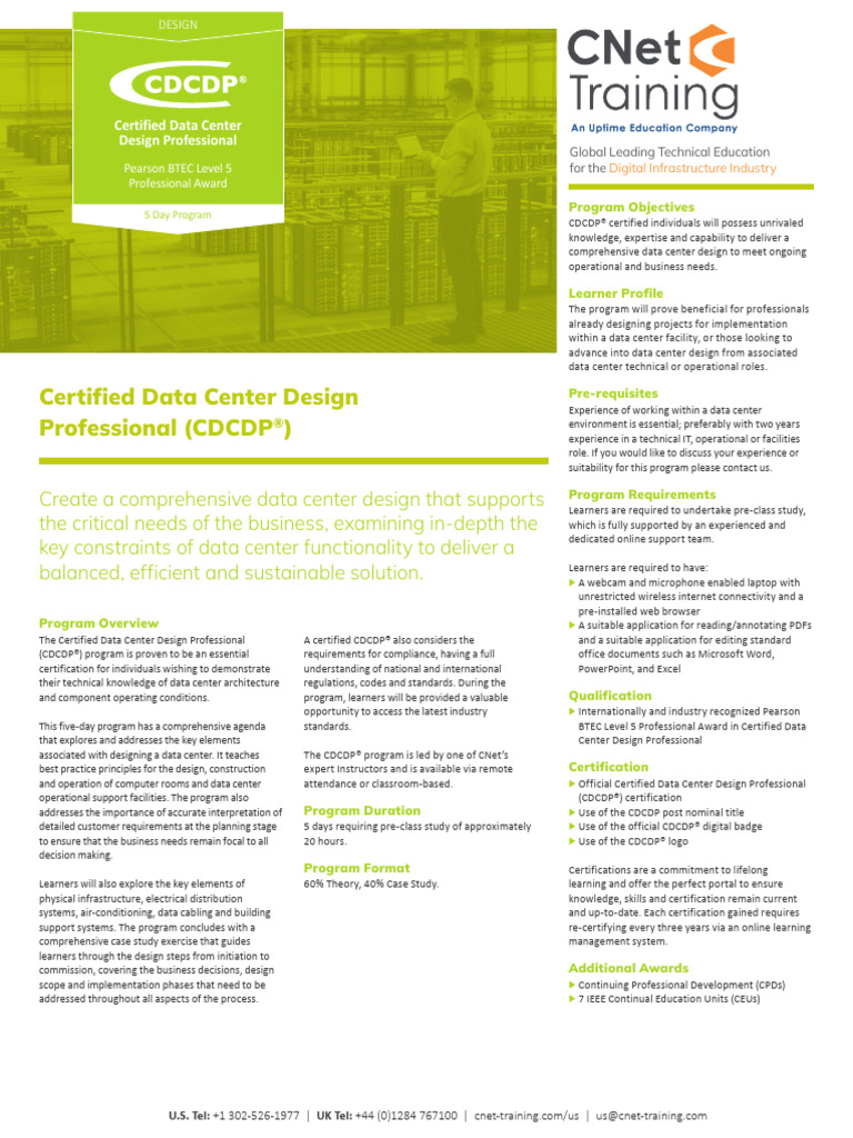 Certified Data Center Design Professional CDCDP US 1 | PDF | Data ...