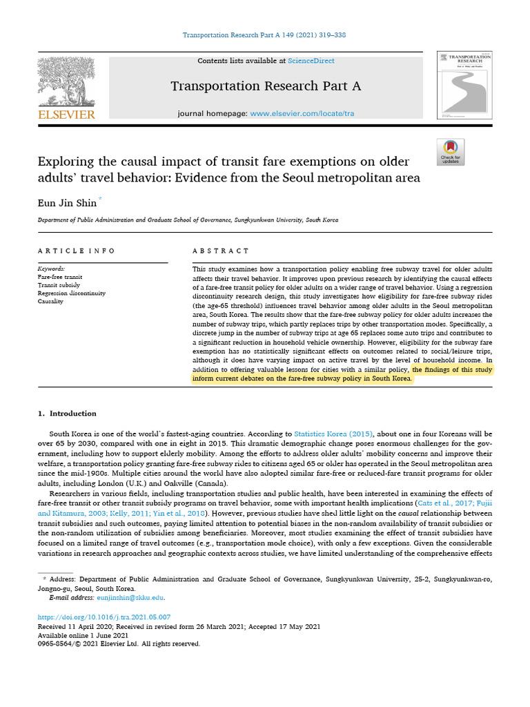 Exploring the Causal Impact of Transit Fare Exemptions on Older Adults ...