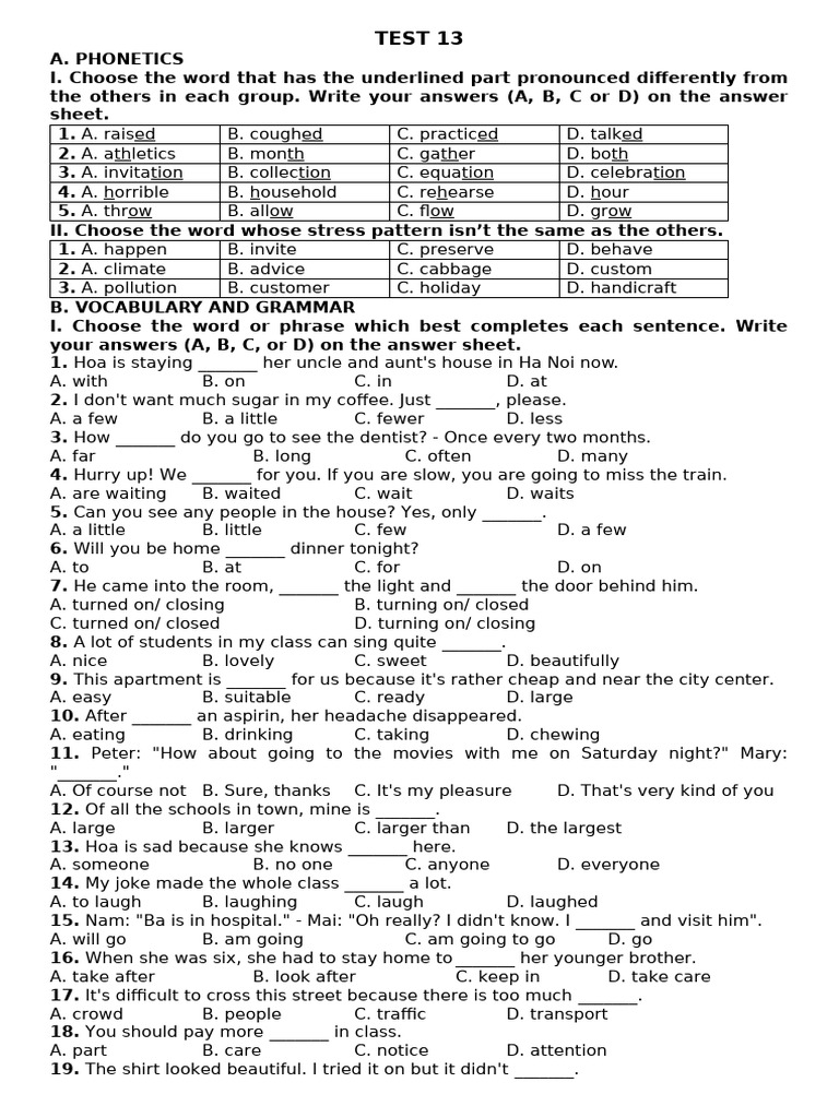 TEST 13 | PDF | Common Cold