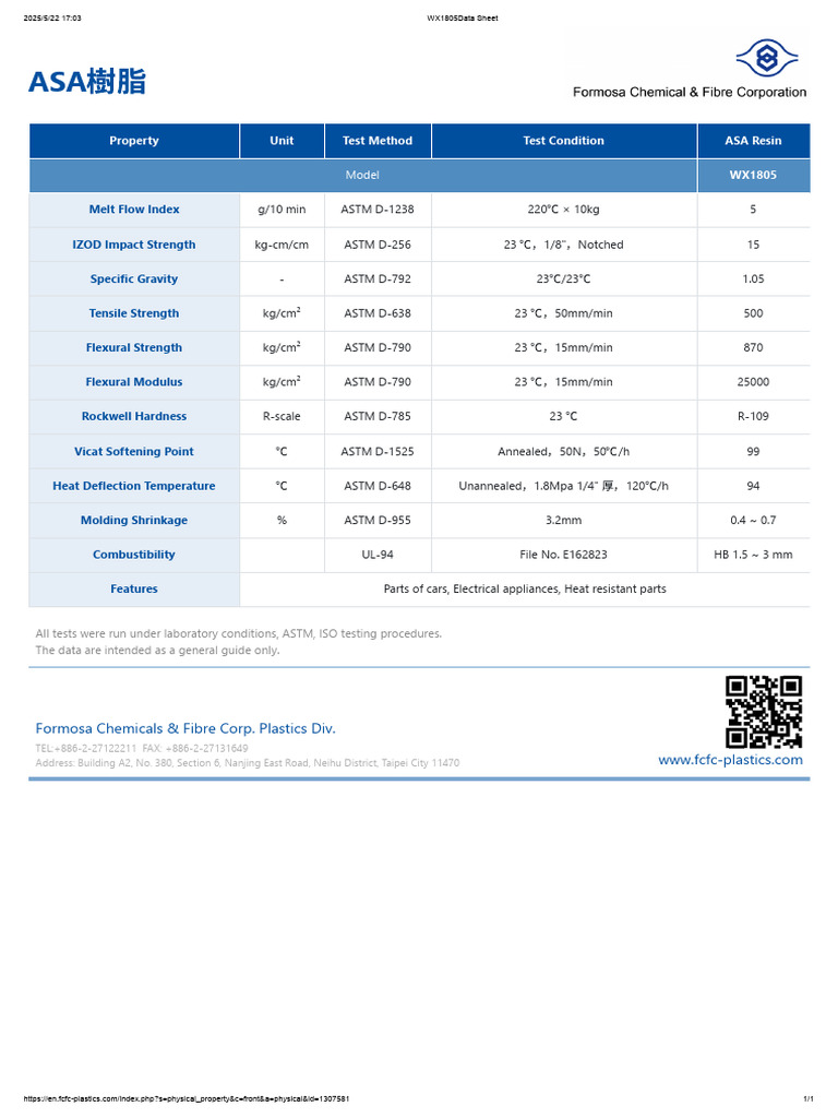 Tairilac ASA Resin WX1805 ASTM Data Sheet | PDF | Building Materials ...