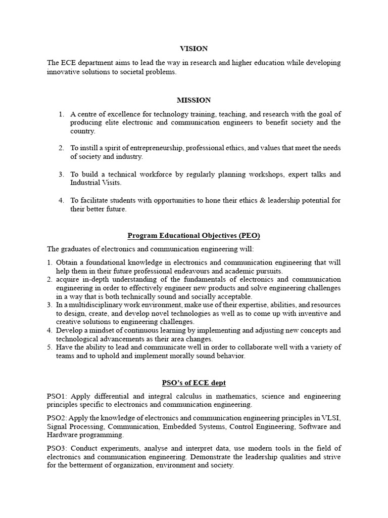 LAEC Vision Mission PEO and PSO | PDF | Engineering | Electronic ...